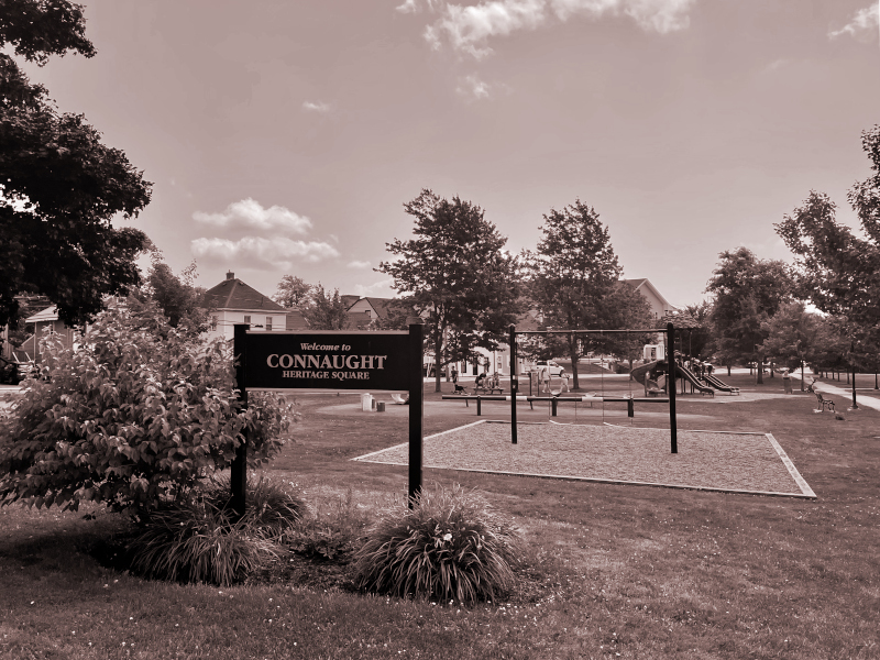 quaint park with benches and several shaded areas